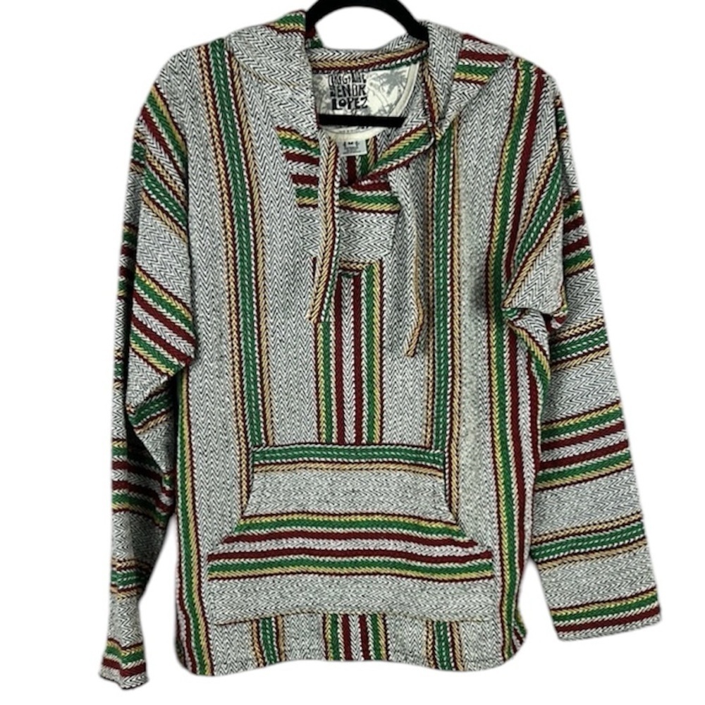 Baja Hoodie Pullover Jerga Mexican Hoodie Striped Surf Skate Festival Medium